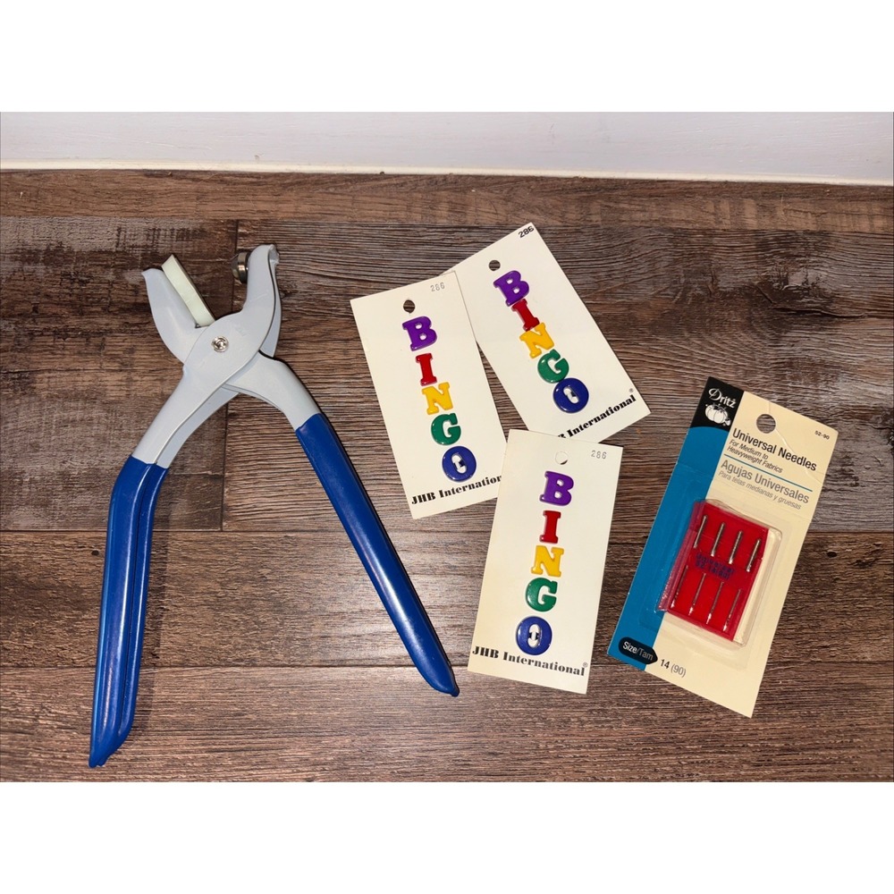 VINTAGE DRITZ HEAVY DUTY PLIER APPLIES SNAPS & EYELETS, BINGO BUTTONS & NEEDLES